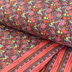 Bavlnená látka VOILE STEPPED Paisley flowers brown digital print
